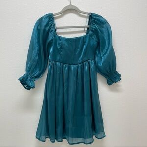 Thirty Thirty L A  Teal Dress with Puff Sleeves XS‎